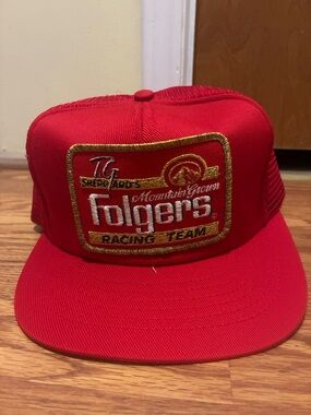 Vintage Red Folgers  Racing Team Trucker Hat